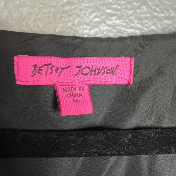 Betsey Johnson Black Burnout Velvet Heart Mini Dress Size M V-Neck Long Sleeve - Picture 2 of 8